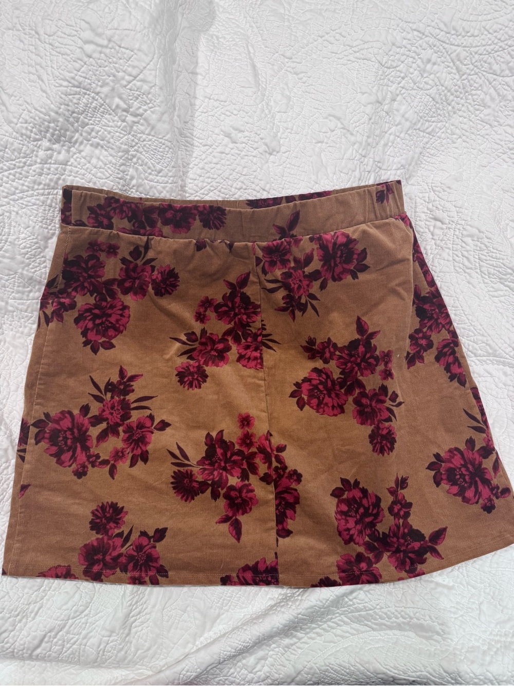 Torrid Size 2 Brown Corduroy A-Line Skirt with Burgundy Floral Print - Picture 3 of 3